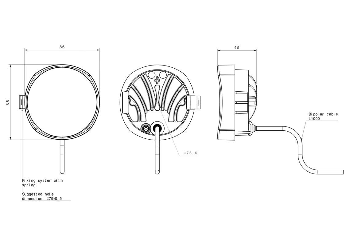 Phare de travail rond compact LED encastré